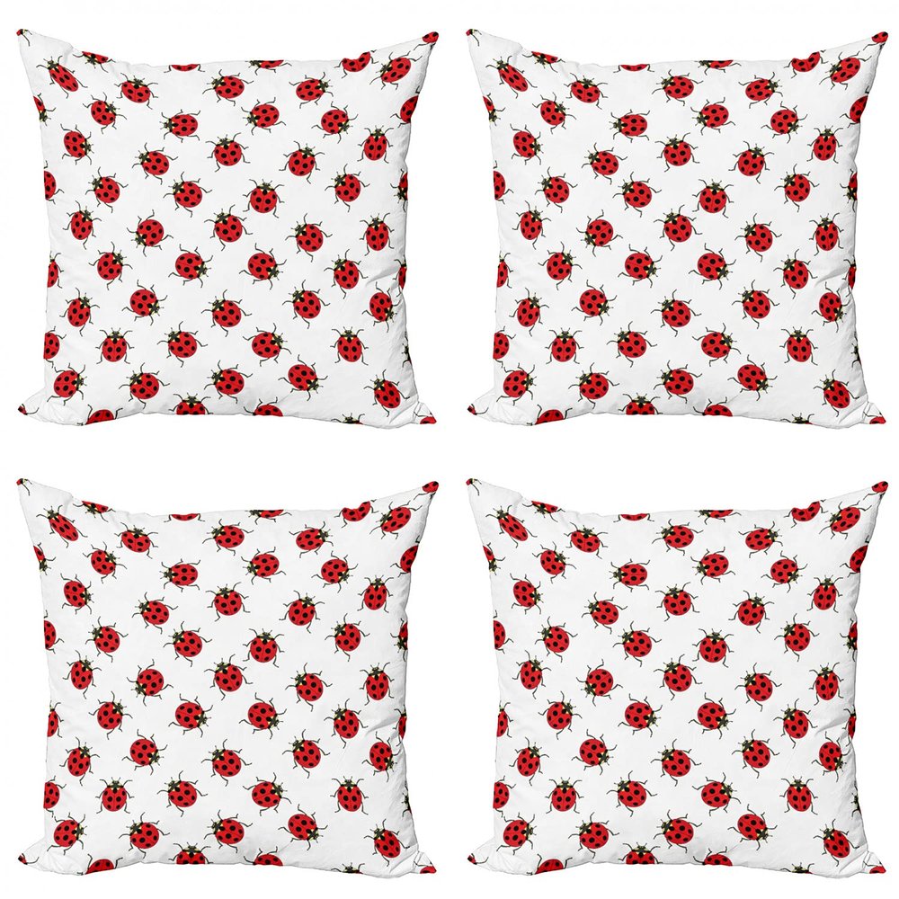Ambesonne Ladybugs Throw Pillow Cushion Case Pack of 4, Ladybugs Pattern Bunch of Bugs Infinite Speckled Marked Insect Theme Playroom Kids, Modern Accent Double-Sided Digital Printing, 24", White Red