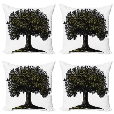 Ambesonne Tree of Life Decorative Throw Pillow Case Pack of 4, Digital Design of Mature Fruit Tree in Retro Engraving Style King of Forest, Cushion Cover for Couch Living Room Car, 20", Green White