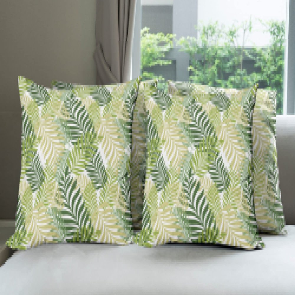 Ambesonne Leaf Decorative Throw Pillow Case Pack of 4, Tropic Exotic Palm Tree Leaves Natural Botanical Spring Summer Contemporary Graphic, Cushion Cover for Couch Living Room Car, 16", Green Ecru
