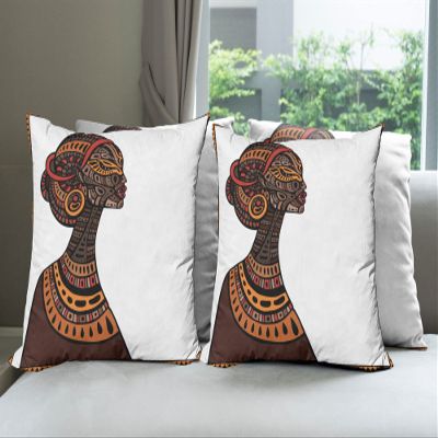 Ambesonne African Throw Pillow Cushion Case Pack of 4, Exotic Beauty Woman with Traditional Totem Illustration, Modern Accent Double-Sided Digital Printing, 24", Brown Cinnamon