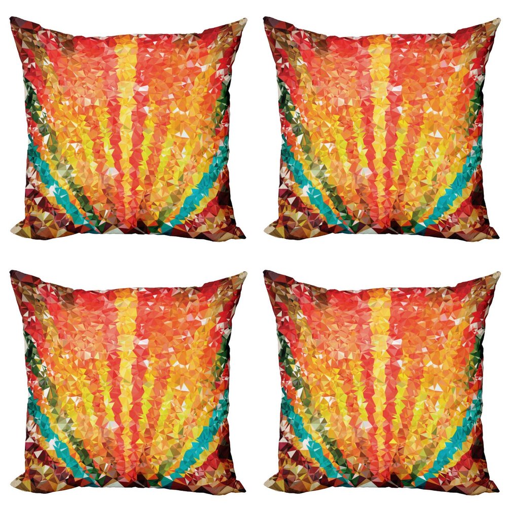 Ambesonne Diamond Throw Pillow Cushion Case Pack of 4, Pop Art Diamond Sun Rays Beams Shady Stripes Nature Rainbow Design Groovy Graphic, Modern Accent Double-Sided Digital Printing, 20", Orange Red