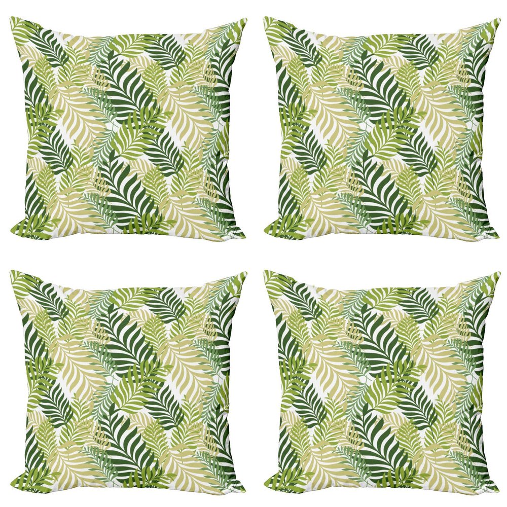 Ambesonne Leaf Decorative Throw Pillow Case Pack of 4, Tropic Exotic Palm Tree Leaves Natural Botanical Spring Summer Contemporary Graphic, Cushion Cover for Couch Living Room Car, 24", Green Ecru