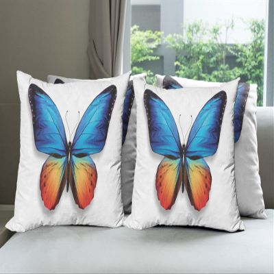 Ambesonne Butterfly Throw Pillow Cushion Case Pack of 4, Big Butterfly Manifests Never Ending Cycle of Life Self Transformation, Modern Accent Double-Sided Digital Printing, 18", Blue Orange