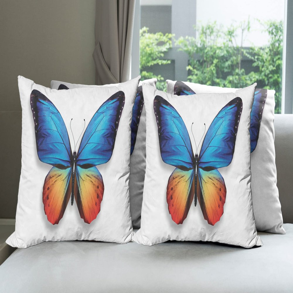 Ambesonne Butterfly Throw Pillow Cushion Case Pack of 4, Big Butterfly Manifests Never Ending Cycle of Life Self Transformation, Modern Accent Double-Sided Digital Printing, 18", Blue Orange