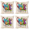 Ambesonne Music Throw Pillow Cushion Case Pack of 4, Illustration of Graffiti Style Lettering Headphones Hip Hop Theme on Beige Bricks, Modern Accent Double-Sided Digital Printing, 24", Tan Green view 1