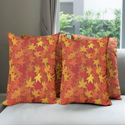 Ambesonne Orange Throw Pillow Cushion Case Pack of 4, Colorful Autumn Fall Season Maple Leaves in Unusual Designs Nature Print, Modern Accent Double-Sided Digital Printing, 20", Burnt Orange
