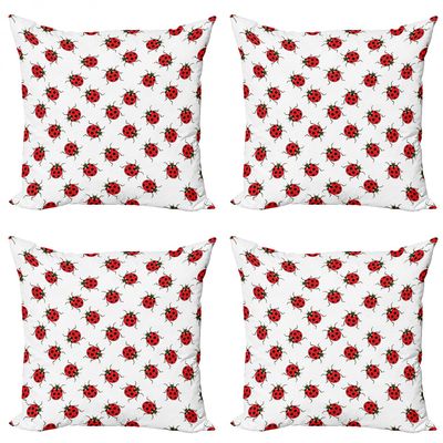 Ambesonne Ladybugs Throw Pillow Cushion Case Pack of 4, Ladybugs Pattern Bunch of Bugs Infinite Speckled Marked Insect Theme Playroom Kids, Modern Accent Double-Sided Digital Printing, 20", White Red