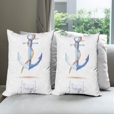 Ambesonne Anchor Throw Pillow Cushion Case Pack of 4, Watercolors Anchor and Rope Time to Travel Classic Sail Emblem Drogue Voyage, Modern Accent Double-Sided Digital Printing, 16", White Brown