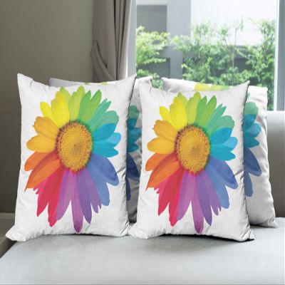 Ambesonne Flower Decorative Throw Pillow Case Pack of 4, Rainbow Colored Sunflower or Daisy Spring Inspired Image Hippie Style Modern Design, Cushion Cover for Couch Living Room Car, 20", Yellow White