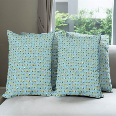 Ambesonne Honey Bee Throw Pillow Cushion Case Pack of 4, Cartoon Style Demonstration of Happy Bugs, Modern Accent Double-Sided Digital Printing, 24", Sky Blue