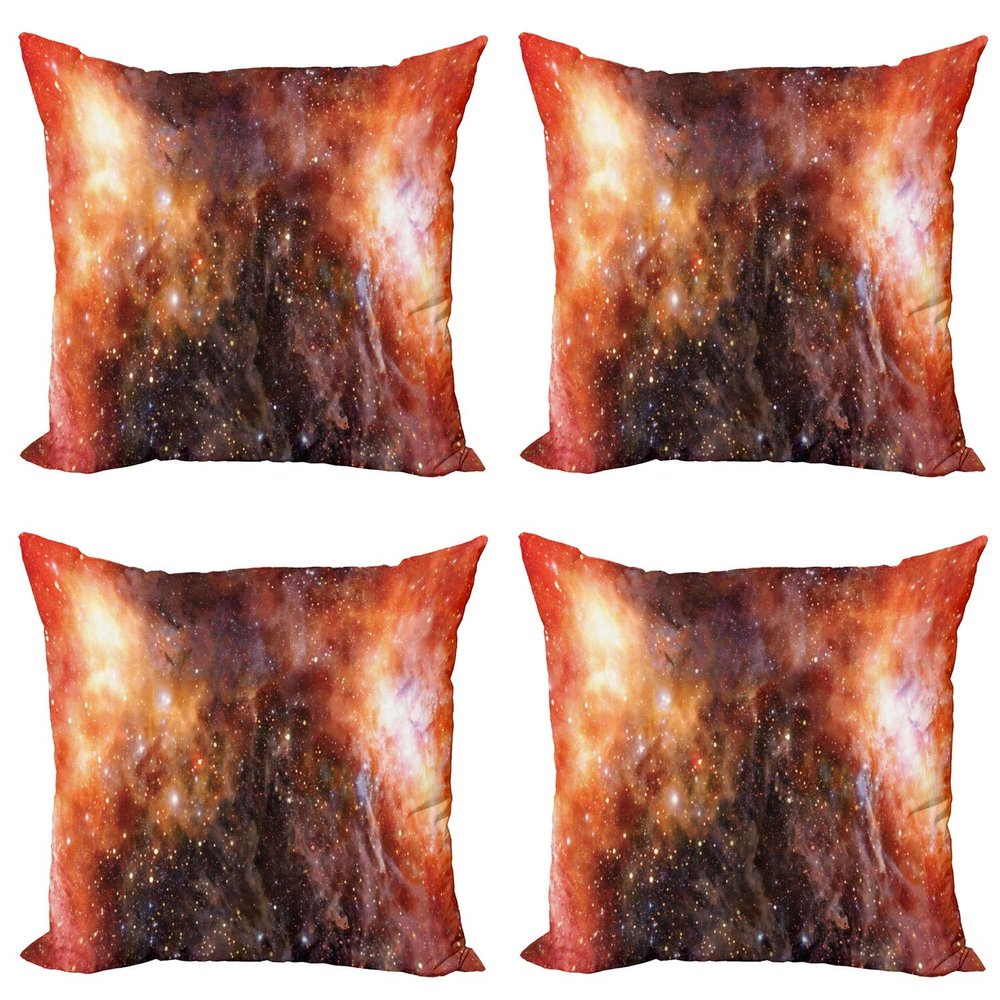 Ambesonne Outer Space Throw Pillow Cushion Case Pack of 4, Nebula Gas Cloud in Deep Outer Space Galaxy Expanse Milky Way Print, Modern Accent Double-Sided Digital Printing, 18", Orange Black
