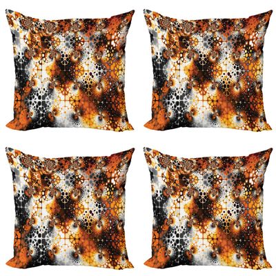 Ambesonne Burnt Orange Decorative Throw Pillow Case Pack of 4, Vintage Mosaic Pattern with Burnt Floral Curve Feature Abstract Graphic, Cushion Cover for Couch Living Room Car, 20", Black Orange