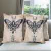 Ambesonne Fantasy Throw Pillow Cushion Case Pack of 4, Dead Head Hawk Moth Luna and Stone Magic Skull Illustration, Modern Accent Double-Sided Digital Printing, 24", Black Beige view 1