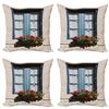 Ambesonne Country Decorative Throw Pillow Case Pack of 4, Mediterranean Style Window Open Shutters Image French Urban Life Theme Print, Cushion Cover for Couch Living Room Car, 24", Blue Grey view 1