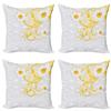 Ambesonne Daffodil Throw Pillow Cushion Case Pack of 4, Daffodils on Ornate Background Floral Repeating Swirling Curves Spring Pattern, Modern Accent Double-Sided Digital Printing, 16", Grey Yellow view 1