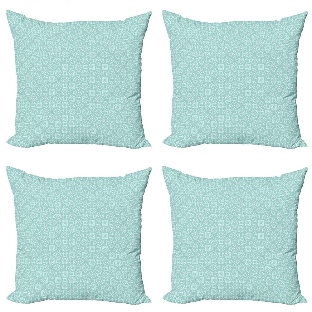 Ambesonne Celtic Decorative Throw Pillow Case Pack of 4, Aqua Celtic Style Twisted Crossed Repeating Circle and Bent Line Webs Print, Cushion Cover for Couch Living Room Car, 18", Teal White
