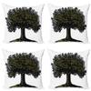 Ambesonne Tree of Life Decorative Throw Pillow Case Pack of 4, Digital Design of Mature Fruit Tree in Retro Engraving Style King of Forest, Cushion Cover for Couch Living Room Car, 18", Green White view 1