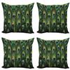 Ambesonne Peacock Throw Pillow Cushion Case Pack of 4, Peacock Tail Feathers Tropical Exotic Animals Close-up Picture Artwork, Modern Accent Double-Sided Digital Printing, 20", Green Mustard view 1