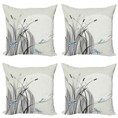 Ambesonne Dragonfly Decorative Throw Pillow Case Pack of 4, Dragonflies on Flowers and Branches Flourishing Nature Spring Time Predator, Cushion Cover for Couch Living Room Car, 24", Beige Charcoal