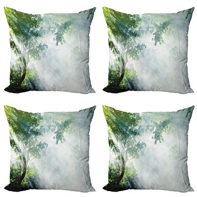 Ambesonne Rainforest Throw Pillow Cushion Case Pack of 4, Sunbeam Between Shadows of Trees Idyllic Scenery of Solitude in Jungle Theme, Modern Accent Double-Sided Digital Printing, 20", Green Bluegrey