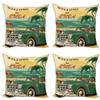 Ambesonne Retro Throw Pillow Cushion Case Pack of 4, Nostalgic Welcome to Cuba Print Classic Car Beach Ocean Palm Trees, Modern Accent Double-Sided Digital Printing, 18", Green Cream view 1