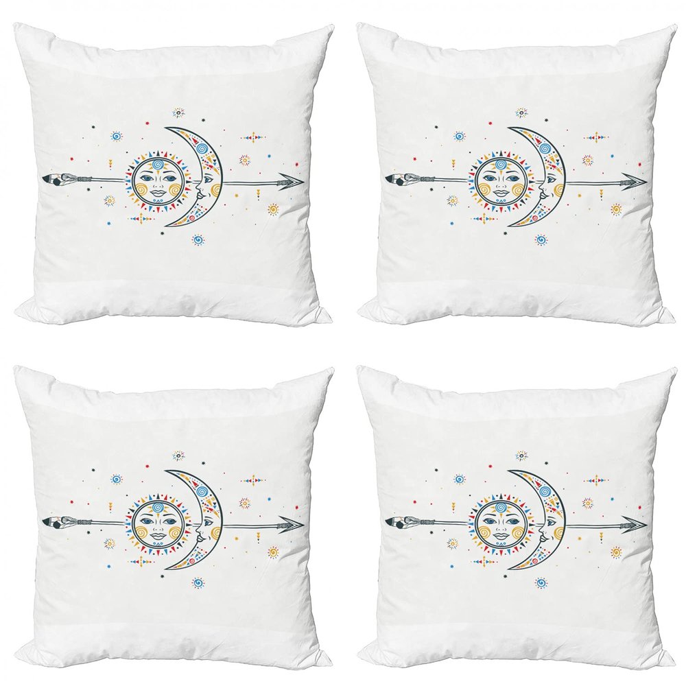 Ambesonne Aztec Throw Pillow Cushion Case Pack of 4, Sun and Moon Concept Spiral Vortex Stars Art Theme Image Print Bohemian Artworj, Modern Accent Double-Sided Digital Printing, 18", Multicolor