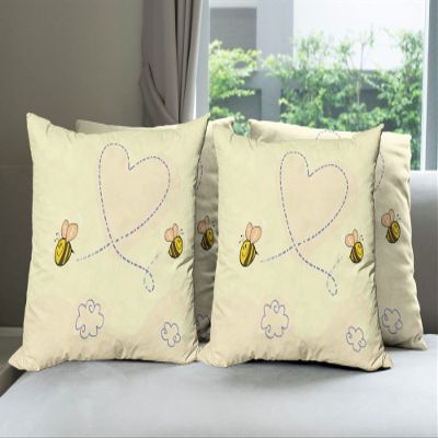 Ambesonne Honey Bee Decorative Throw Pillow Case Pack of 4, Buzzing Flies Forming a Heart Drawn by Hand, Cushion Cover for Couch Living Room Car, 20", Yellow Champagne