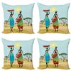 Ambesonne African Throw Pillow Cushion Case Pack of 4, Traditional Scenario of Lady Silhouettes in The Meadow Land Sunny Day Illustration, Modern Accent Double-Sided Digital Printing, 24", Multicolor view 1