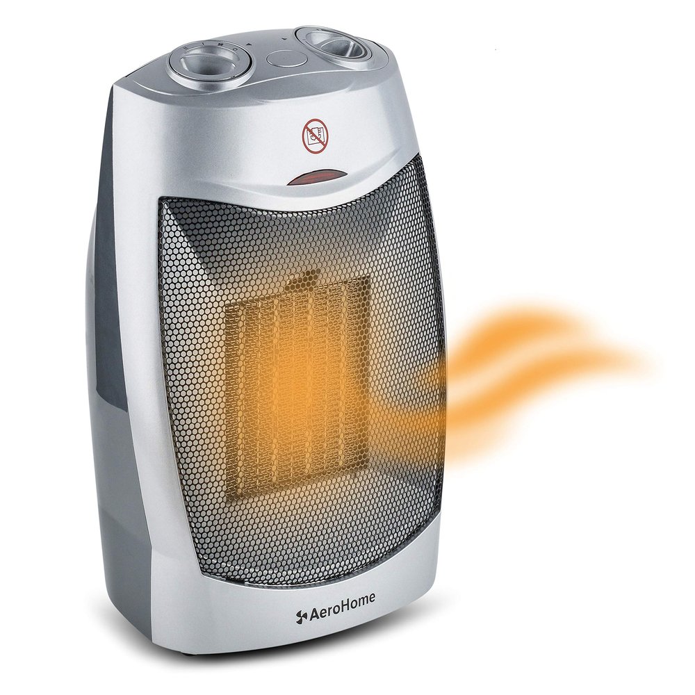 AeroHome 1500W / 750W Ceramic Portable Space Heater Indoor Electric Heater with Overheat & Tip Over Protection - Personal Room Heater with Thermostat Control for Home Bedroom and Office