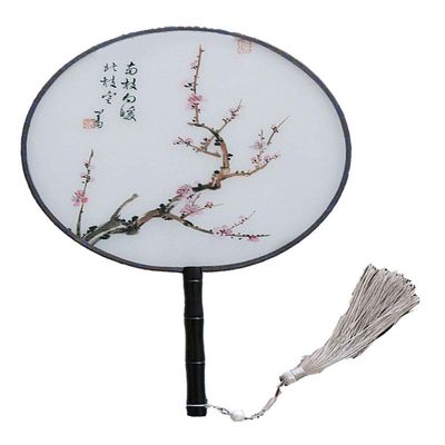 Seres Classic Round Fan,Wood Fan Rib&Semi-Transparent Silk Cloth,10+ Optional Patterns,Diameter 8.3in, (9.Plum Blossoms)