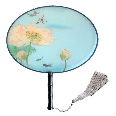 Seres Classic Round Fan,Wood Fan Rib&Semi-Transparent Silk Cloth,10+ Optional Patterns,Diameter 8.3in, (15.Yellow Lotus)