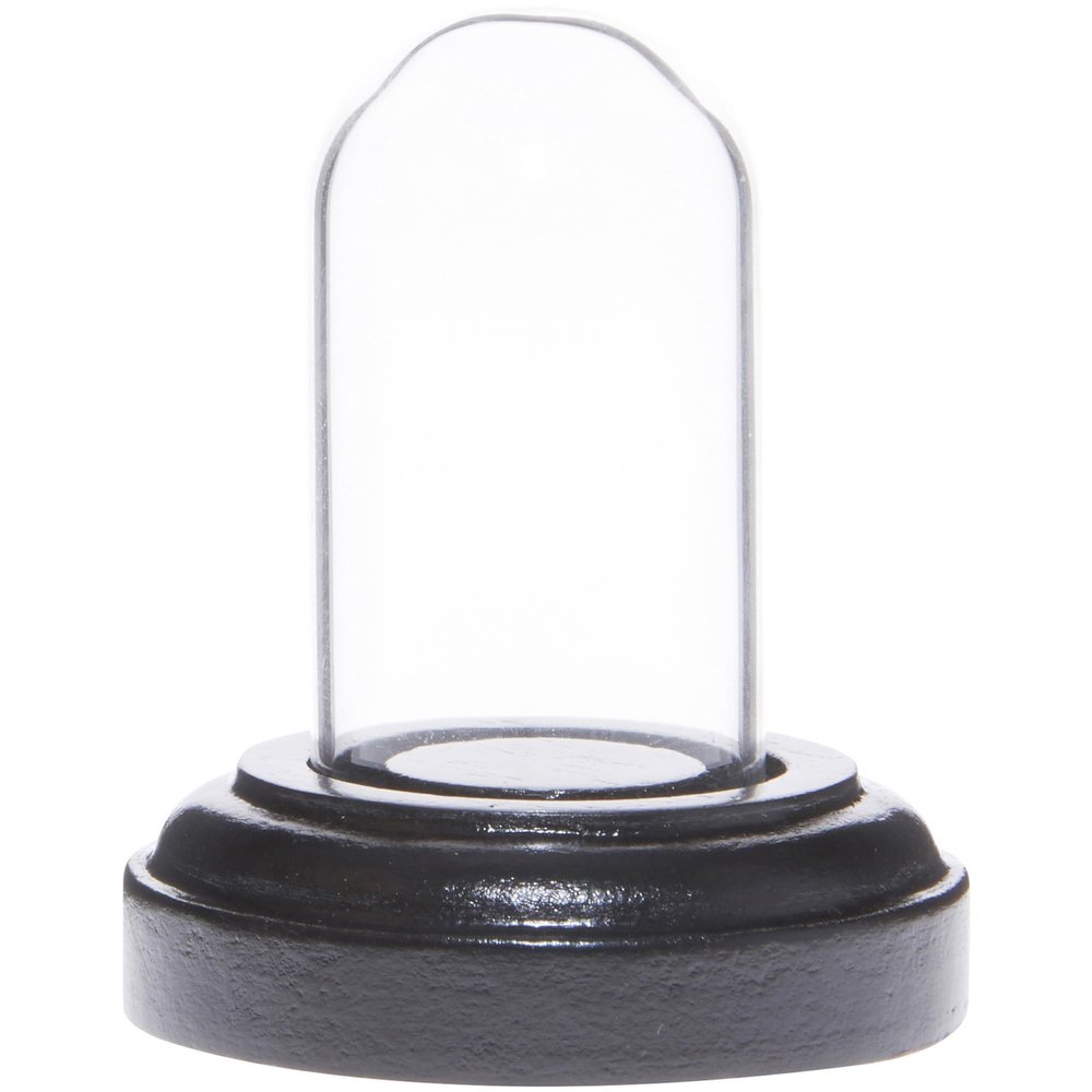 Plymor Miniature 1" x 2" Mini Glass Display Dome TINY Cloche (Black Wood Veneer Base)