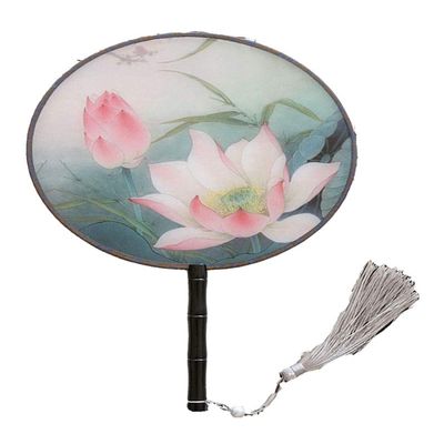 Seres Classic Round Fan,Wood Fan Rib&Semi-Transparent Silk Cloth,10+ Optional Patterns,Diameter 8.3in, (18.Lotus Blooms)