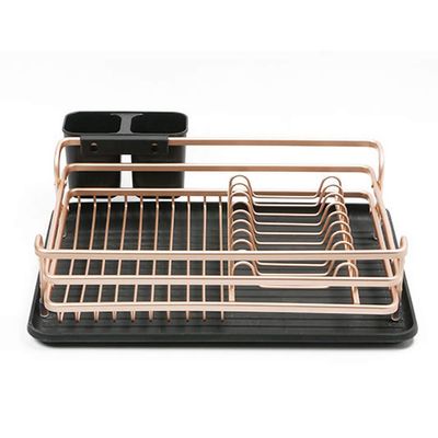 AIZYR Dish Drying Rack, Dish Holder Rack with Removable Drainboard - Cutlery Cup Holder/Never Rust Sink Dish Drying Rack, Champagne Gold