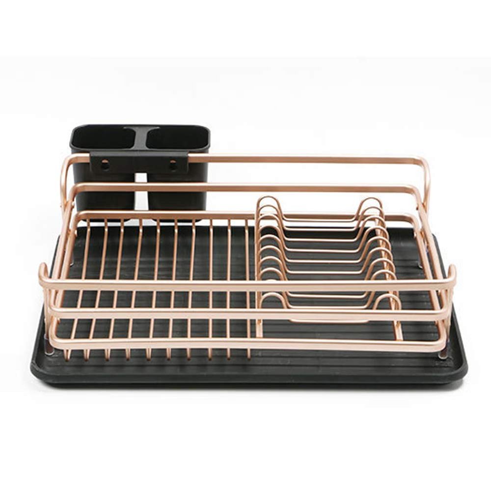 AIZYR Dish Drying Rack, Dish Holder Rack with Removable Drainboard - Cutlery Cup Holder/Never Rust Sink Dish Drying Rack, Champagne Gold