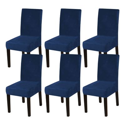 Turquoize Chair Covers for Dining Chairs Set of 6 Velvet Navy Blue Chair Slip Covers for Dining Chairs Stretch Removable Kitchen Chair Seat Covers for Dining Room, Hotel, Ceremony (6, Navy)