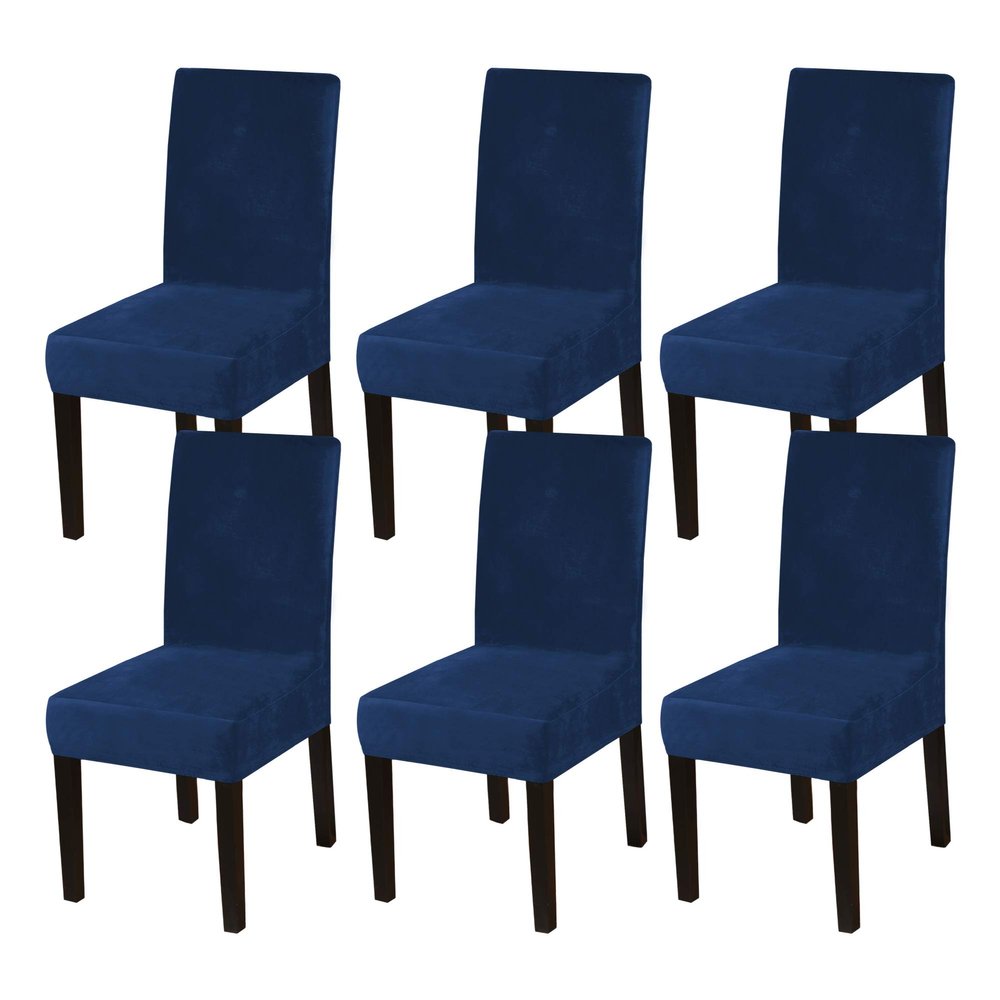 Turquoize Chair Covers for Dining Chairs Set of 6 Velvet Navy Blue Chair Slip Covers for Dining Chairs Stretch Removable Kitchen Chair Seat Covers for Dining Room, Hotel, Ceremony (6, Navy)