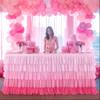14ft Pink Tutu Tulle Table Skirt for Rectangle Round Tables Chiffon Table Cloth for 1st Birthday Party Decorations Baby Shower Girls Parties Cake Dessert Table Decorations Ruffle Table Skirting view 3