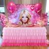 14ft Pink Tutu Tulle Table Skirt for Rectangle Round Tables Chiffon Table Cloth for 1st Birthday Party Decorations Baby Shower Girls Parties Cake Dessert Table Decorations Ruffle Table Skirting view 4