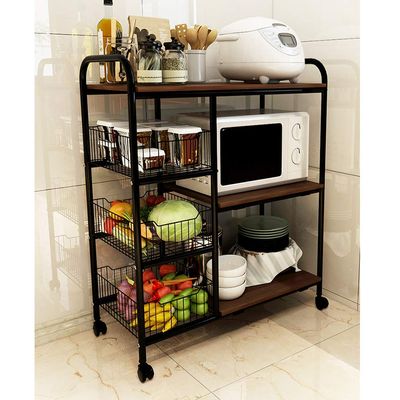 ZY Trolley Metal Utility Rack with 3 Storage Mesh Shelves, Easy Assembly Rolling Bar Cart, for Kitchen Pantry Office Garage