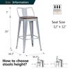 Alunaune 26" Metal Bar Stools Set of 4 Industrial Counter Stool Kitchen Counter Height Bar Stools with Back Wooden Seat-Silver view 2