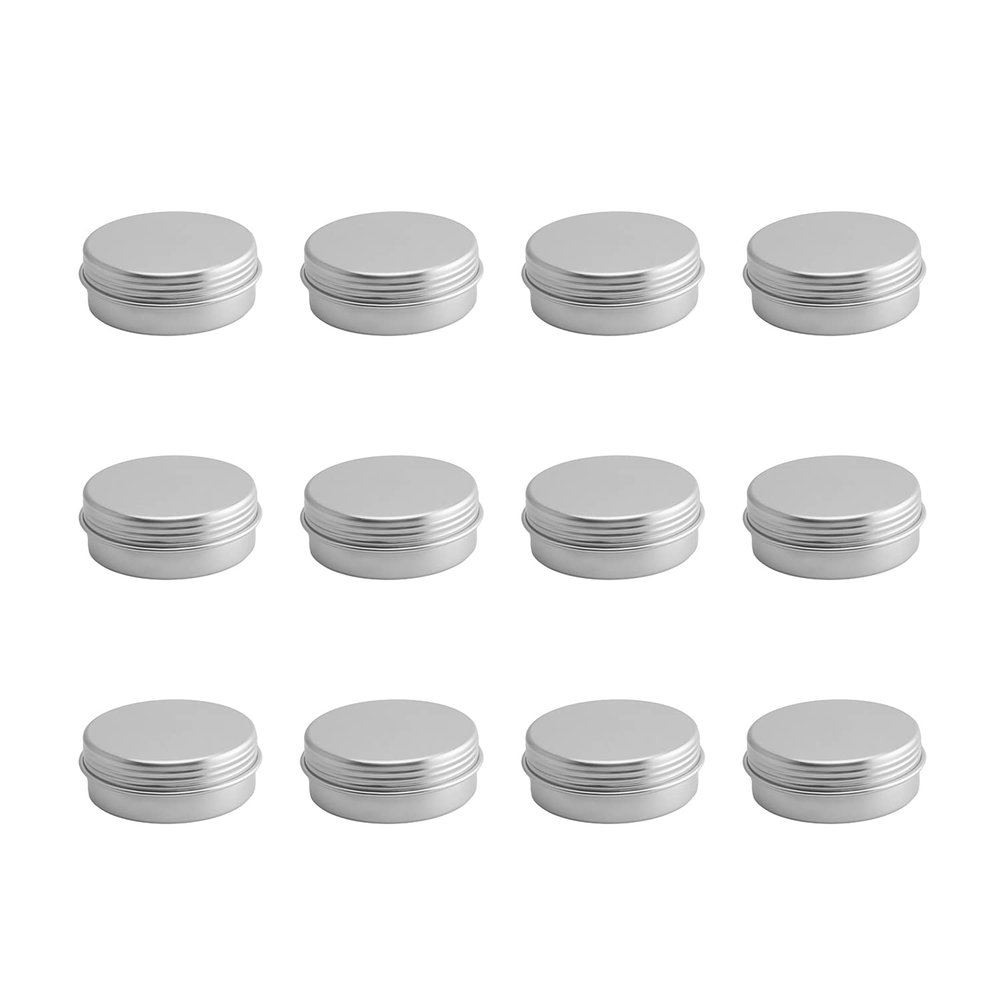 Othmro 12Pcs Metal Round Tins 1.7oz Aluminum Cans 50ml Refillable Containers With Screw Lid for Salve Spices Lip Balm Tea Candies Silver 5728mm