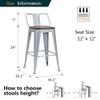 Alunaune 24 Metal Bar Stools Set of 4 Industrial Counter Stool Kitchen Counter Height Bar Stools with Back Wooden Seat-Silver view 2