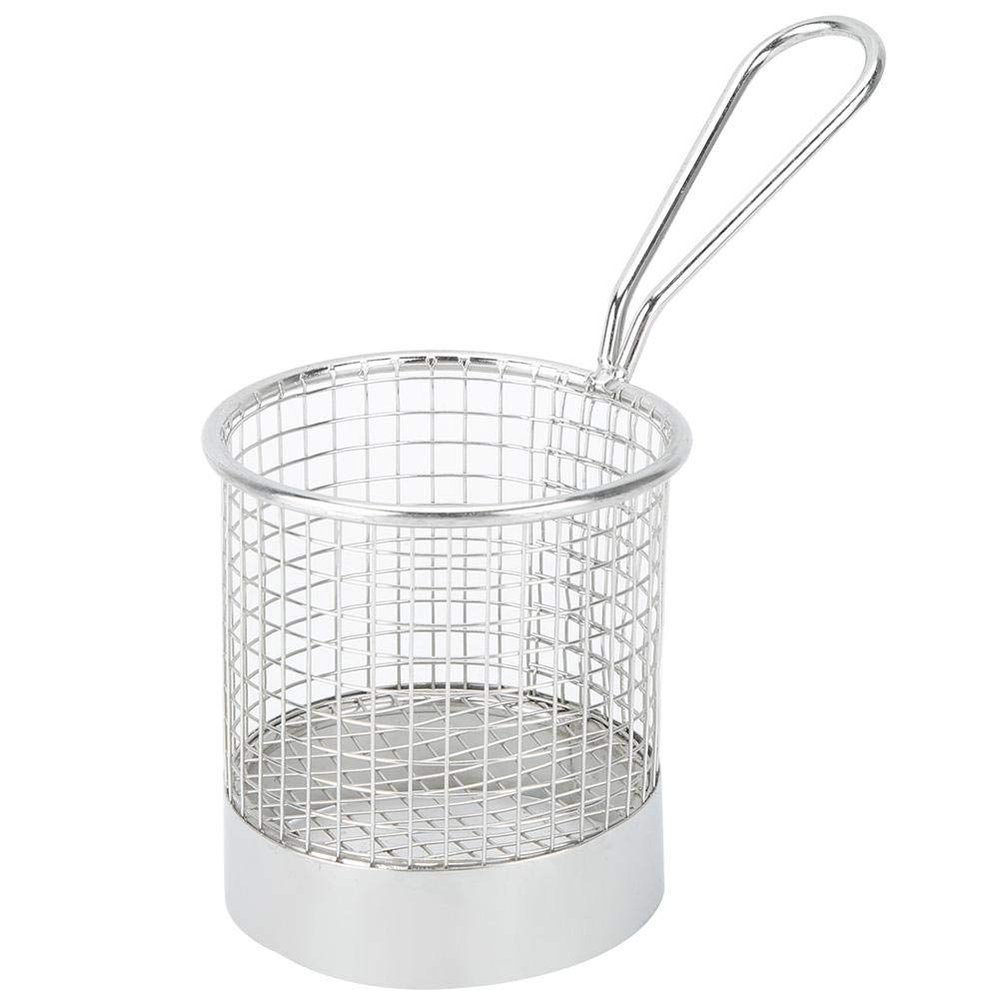 Fdit Stainless Steel Round French Fry Basket, 8cm Diameter, 9cm Height, with Handle, for Deep-Fried Chips Snacks Desserts
