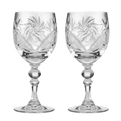 Neman Set of 2 Hand Made Vintage Crystal Classic Wine Goblets on a Stem 6.4" H, Old-Fashioned Glassware