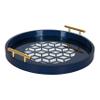 Kate and Laurel Caspen Round Cut Out Pattern Decorative Tray with Gold Metal Handles, 15.5", Navy and Gold view 1
