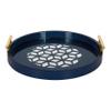 Kate and Laurel Caspen Round Cut Out Pattern Decorative Tray with Gold Metal Handles, 15.5", Navy and Gold view 2