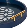 Kate and Laurel Caspen Round Cut Out Pattern Decorative Tray with Gold Metal Handles, 15.5", Navy and Gold view 3