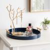 Kate and Laurel Caspen Round Cut Out Pattern Decorative Tray with Gold Metal Handles, 15.5", Navy and Gold view 4