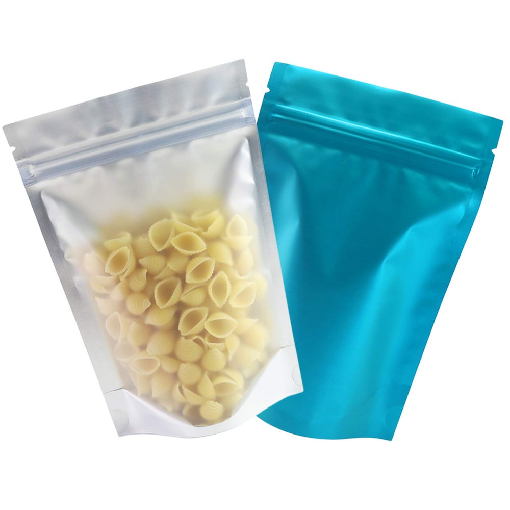 QQ Studio Pack of 100 Translucent/Silver/Color Stand-Up Resealable Zipper Pouch (5.5" x 7.9", Matte Blue)